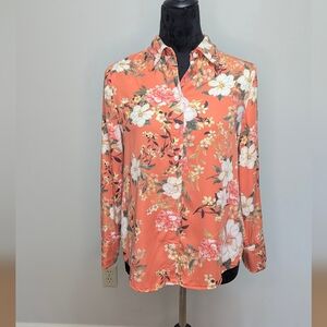 Chico Floral Orange Women's Small Petite Button Up Blouse